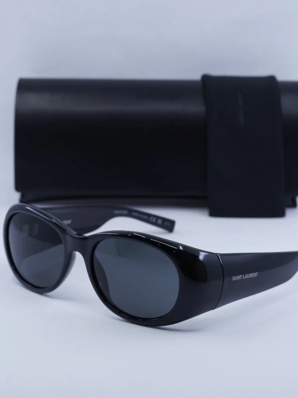 Saint Laurent SL736 001 Oval Sunglasses - Black / Black